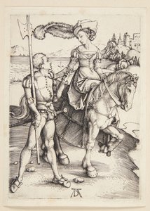 Dame til hest og lansquenet av Albrecht Dürer