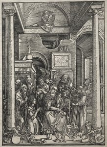 Jomfruens liv: Tilbedelse av jomfruen og barnet av hellige og engler av Albrecht Dürer