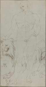 Naken mann med en løve [verso] av Albrecht Dürer