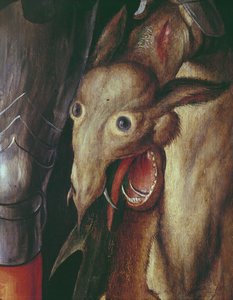 Paumgartner altertavle: detalj av venstre fløy, som viser hodet til dragen beseiret av St. George, ca. 1500 tempera på paneldetalj av 495745 av Albrecht Dürer
