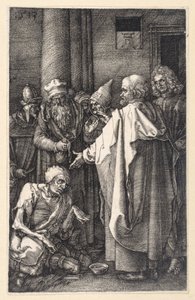 Peter og Johannes helbreder en lam tigger i tempelet (Kobberstikkpasjonen) av Albrecht Dürer