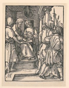 Pilatus vasker hendene, fra The Little Passion-serien av Albrecht Dürer
