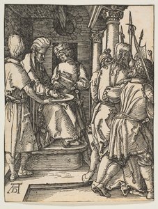 Pilatus vasker hendene, fra The Small Passion, ca. 1509. av Albrecht Dürer