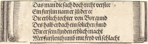 Trykt tekst for "Forlovelsen til Maximilian med Maria av Burgund" av Albrecht Dürer
