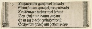 Trykt tekst for "Forlovelsen til Filip den fagre med Joan av Castilla" av Albrecht Dürer