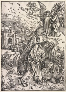 Johannes åpenbaring: Engel med nøkkelen til den bunnløse gropen av Albrecht Dürer