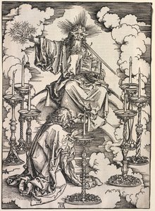 Johannes åpenbaring: Johannes ser de syv lysestakene, 1511. av Albrecht Dürer