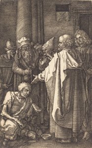 Saint Peter og Saint John helbreder en krøpling ved tempelporten, 1513. av Albrecht Dürer