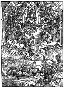 Scene fra Apokalypsen, St. Johannes foran Gud Faderen og de tjuefire eldste, 1498, 1936. av Albrecht Dürer