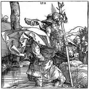 St Christopher som bærer spedbarnet Kristus, 1511, 1936 av Albrecht Dürer