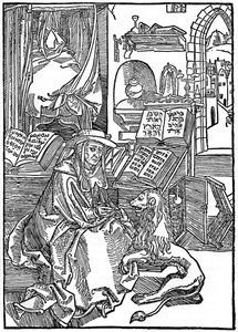 St. Jerome i studiet hans trekker en torn fra en løvepote, 1492, 1936 av Albrecht Dürer