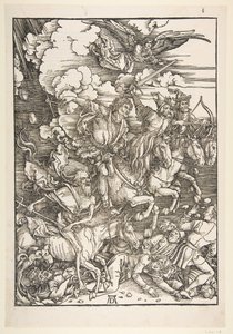 The Four Horsemen, fra The Apocalypse, Latin Edition, 1511, ca. 1511. av Albrecht Dürer