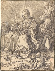 Den hellige familie på en gresskledd benk av Albrecht Dürer
