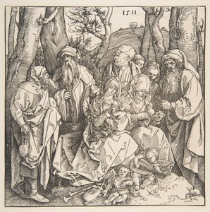 Den hellige familie med hellige og to musikalske engler, 1511. av Albrecht Dürer