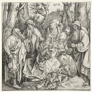 Den hellige familie med to musikerengler av Albrecht Dürer