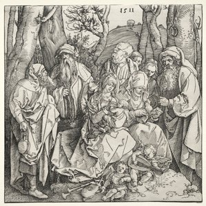 Den hellige familie med to musikerengler, 1511. av Albrecht Dürer