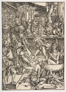 The Martyrdom of Saint John, fra The Apocalypse, Latin Edition 1511, ca. 1496. av Albrecht Dürer