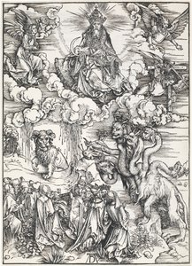 Det syvhodede udyret og udyret med lammehorn, fra The Apocalypse of St. John, 1496-98 av Albrecht Dürer