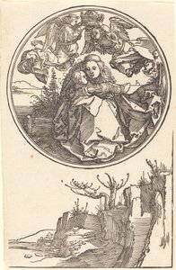 Jomfruen kronet av to engler over et landskap av Albrecht Dürer