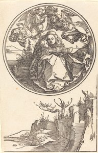 Jomfruen kronet av to engler over et landskap, i eller før 1515. av Albrecht Dürer