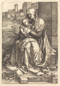 Jomfruen og barnet sitter ved veggen av Albrecht Dürer