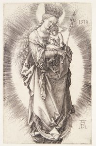 Jomfruen på en halvmåne med en krone av stjerner og et septer av Albrecht Dürer