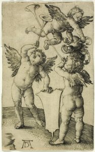 Tre Putti med skjold og hjelm av Albrecht Dürer