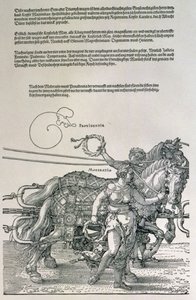 Triumfvogn av keiser Maximilian I av Tyskland (1459-1519): detalj av hestelagene, guidet av to dyder, Providence and Moderation, pub. ca. 1518 (tresnitt) av Albrecht Dürer