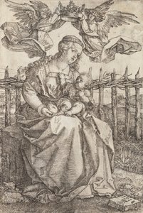 Jomfru Maria kronet av to engler av Albrecht Dürer