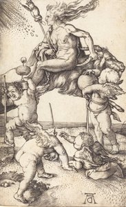 Heks som rir på en geit, ca. 15001501. av Albrecht Dürer
