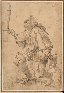 En grotesk mann på kne og holder et høyt ølglass ved basen av Albrecht Dürer
