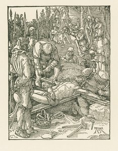 Kristus blir naglet til korset, ca. 1509 (tresnitt) av Albrecht Dürer or Duerer