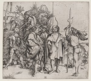 Fem soldater og en tyrker til hest, 1495-96 av Albrecht Dürer
