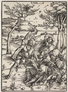 Hercules Conquering Cacus, ca. 1496 (tresnitt) av Albrecht Dürer