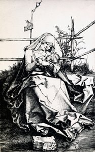 Madonna og barn i et gjerde (gravering på kobber) av Albrecht Dürer