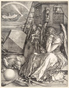 Melencolia I av Albrecht Dürer (1471-1528) på av hans 3 mestergraveringer ferdigstilt i 1514. av Albrecht Dürer