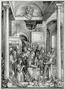 Jomfruen og barnet med hellige (tresnitt) av Albrecht Dürer