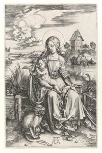 Jomfruen med apen, ca. 1498 (Burin-gravering) av Albrecht Dürer