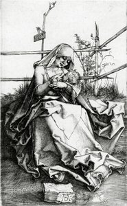 Jomfru og barn sitter på en gressbenk av Albrecht Dürer