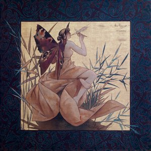 Komposisjon med en bevinget nymfe mellom sivet - Maleri av Alexandre de Riquer i Ynglada (1856-1920)