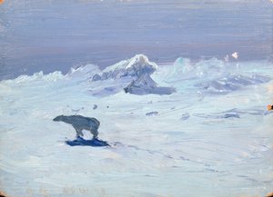 En isbjørn på jakt i månelys natt, 1899 av Aleksandr Alekseevich Borisov