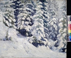 Skog om vinteren. Maleri av Alexander Alexeyevich Borisov (1866-1934). Olje på lerret, 78 x 90 cm av Aleksandr Alekseevich Borisov