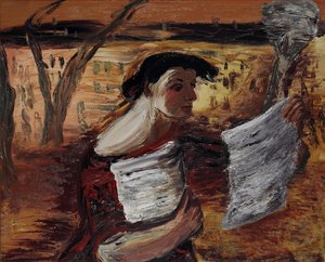 Kvinne med brosjyrer, 1933