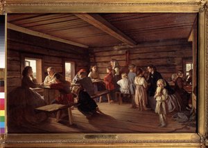 På en landskole. Maleri av Alexander Ivanovich Morozov (1835-1904), olje på lerret
