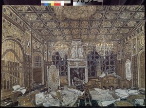 Dekorpreparatoire for stykket ""Othello"" av William Shakespeare (1564-1616) (Scenedesign for stykket Othello av William Shakespeare) - Peinture de Alexander Yakovlevich Golovin (Alexandre Golovine) (1863-1930), tempera sur bois av Aleksandr Jakovlevic Golovin