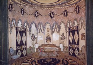 Scenedesign for teaterstykket Two Brothers av M. Lermontov, 1915 av Aleksandr Jakovlevic Golovin