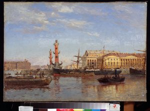 Utsikt over St. Petersburg fra Neva. (Utsikt over St Petersburg fra Neva). Maleri av Alexander Karlovich Beggrov (1841-1914). Olje på lerret, 46 x 65 cm