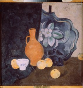 Stilleben med en gul kanne og en hvit skål - Verk av Alexander Vasilyevich Shevchenko (Alexandre Chevtchenko) (1883-1948), olje på papp - russisk kunst
