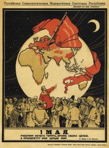 1. mai. Arbeidere har ingenting å tape, men de har hele verden å vinne - Apsit, Alexander Petrovich (1880-1944) - 1919 - Fargelitografi - 95x71 - Russian State Library, Moskva