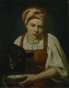 En bondepike med en kalv, slutten av 1820-årene